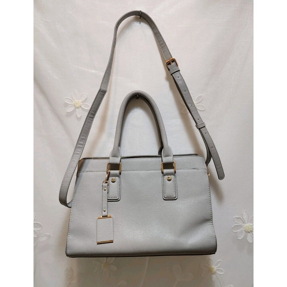 Miztique Womens Gray Handbag Faux Leather Shoulder Strap Timeless Nude Minimal
